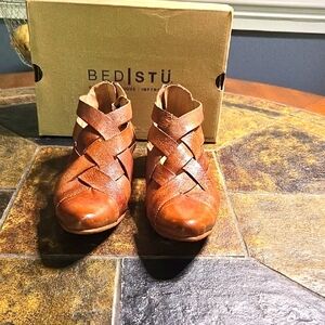 BED|STU Brown Leather Booties Intricate Design